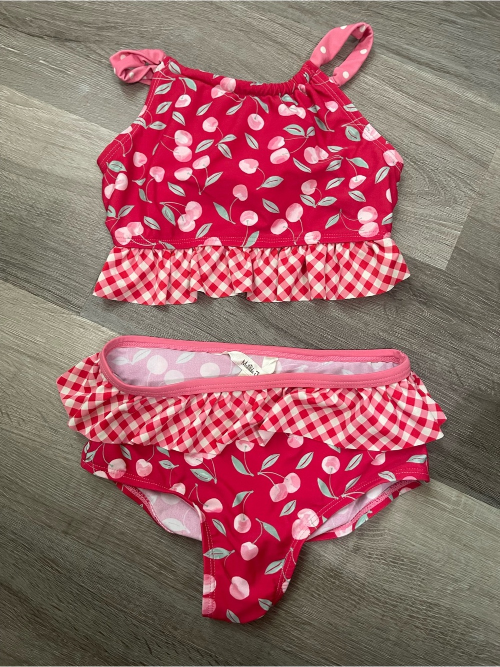 Matilda Jane Pink Red Cherry Print Ruffle Two-Piece Girls Bikini‎